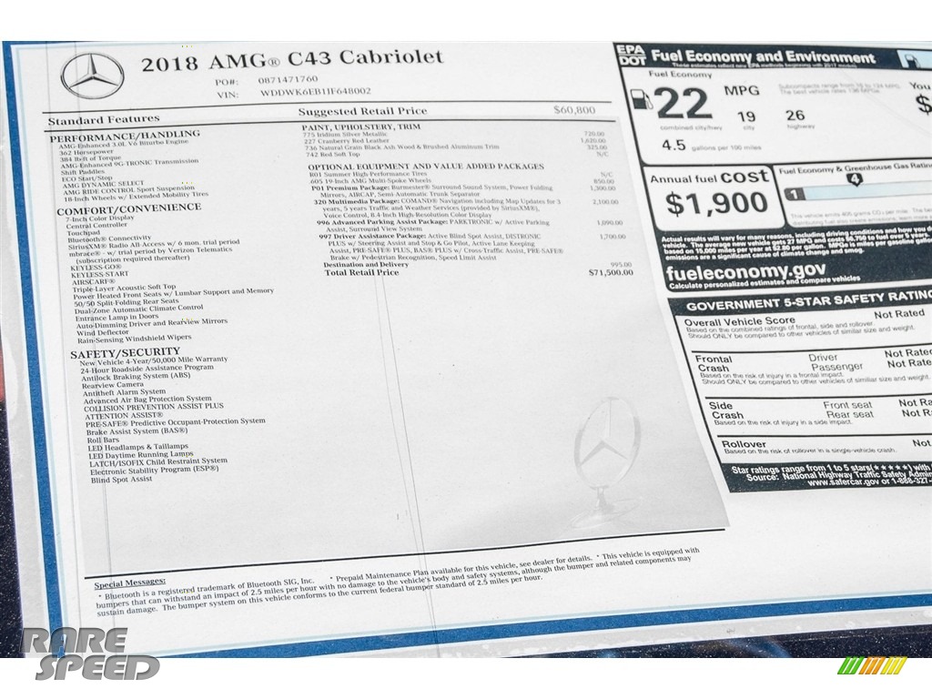 2018 C 43 AMG 4Matic Cabriolet - Iridium Silver Metallic / Cranberry Red/Black photo #11