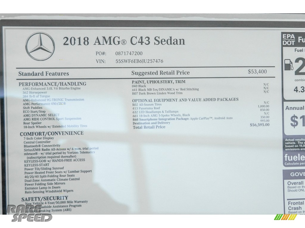 2018 C 43 AMG 4Matic Sedan - Black / Black photo #12