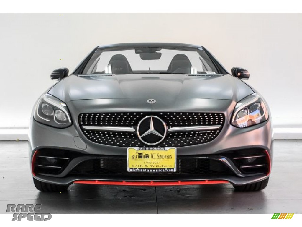 2018 SLC 43 AMG Roadster - designo Shadow Grey Magno (Matte) / Black/Silver Pearl w/Red Piping photo #2
