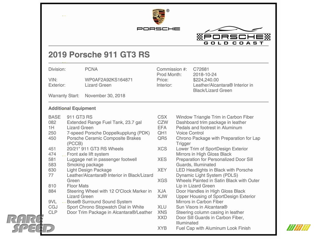 2019 911 GT3 RS - Lizard Green / Black/Lizard Green photo #40