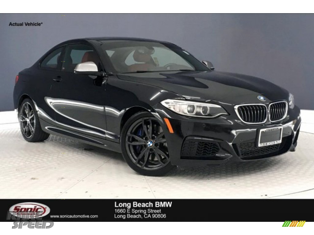 Black Sapphire Metallic / Coral Red BMW M235i Coupe