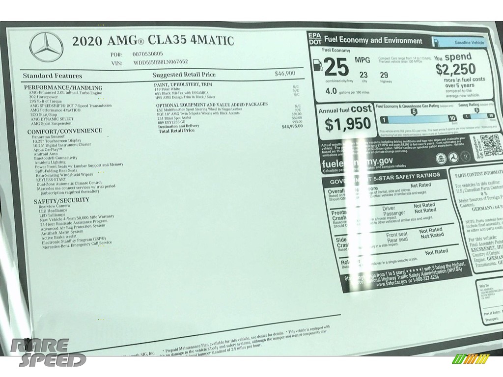 2020 CLA AMG 35 Coupe - Polar White / Black Dinamica w/Red stitching photo #18