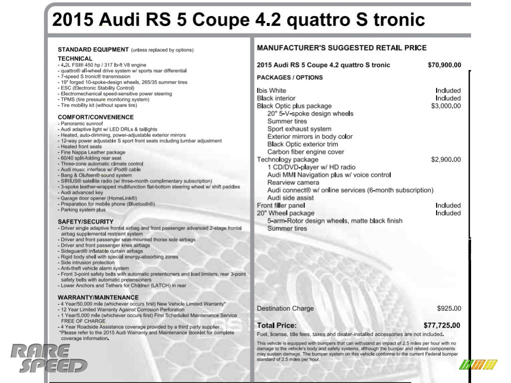 2015 RS 5 Coupe quattro - Ibis White / Black photo #3