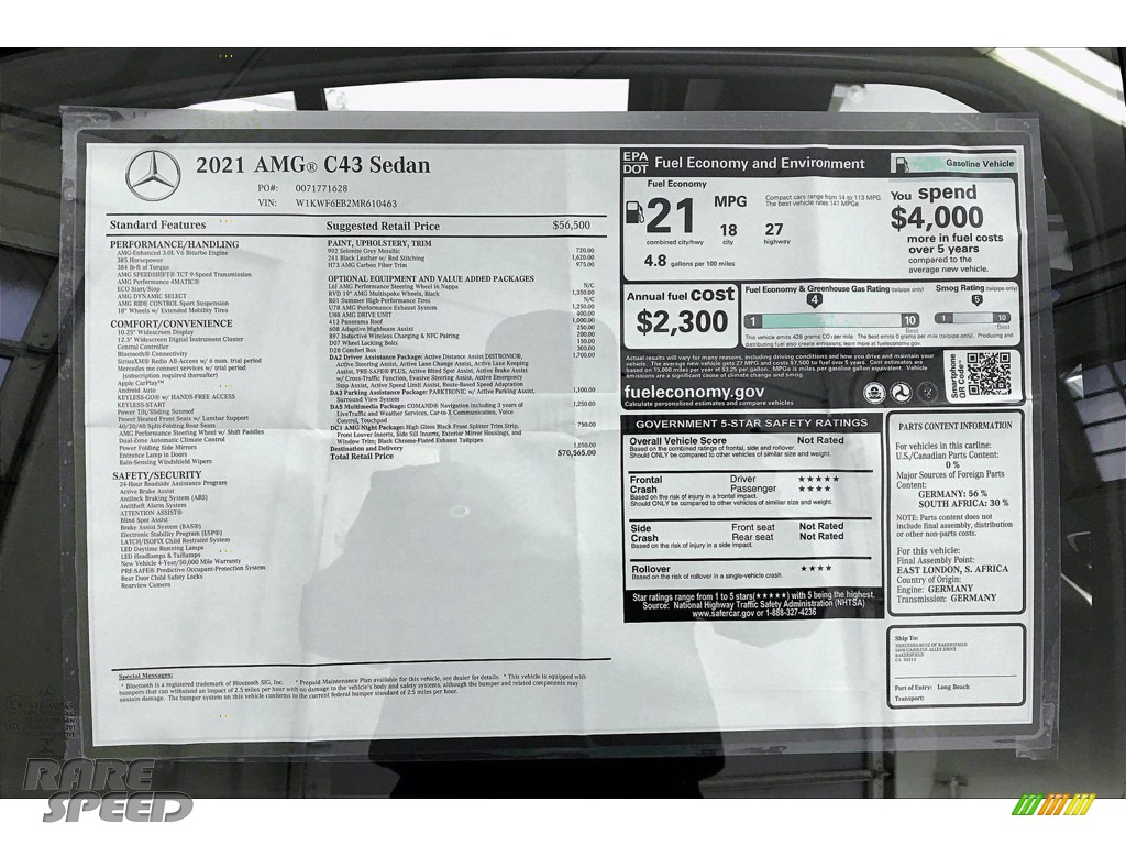 2021 C AMG 43 4Matic Sedan - Selenite Gray Metallic / Black w/Red Stitching photo #11