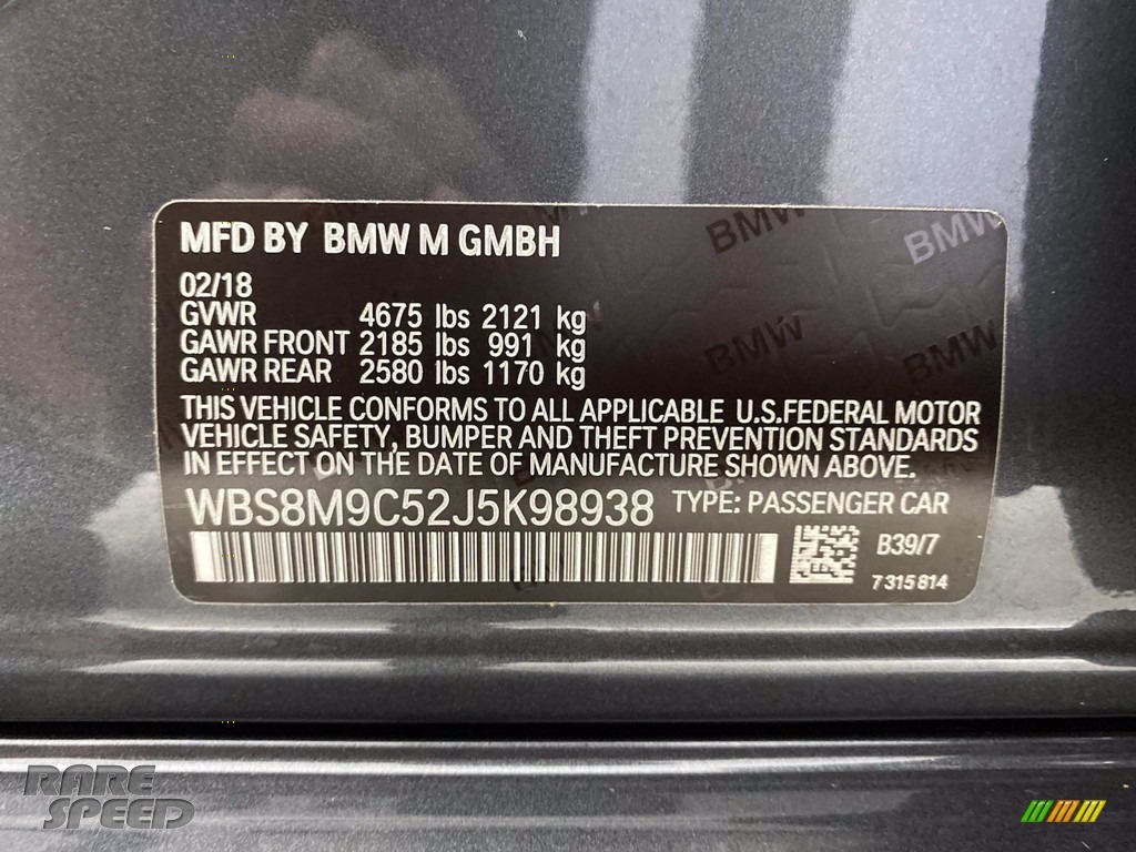 2018 M3 Sedan - Mineral Grey Metallic / Black photo #37