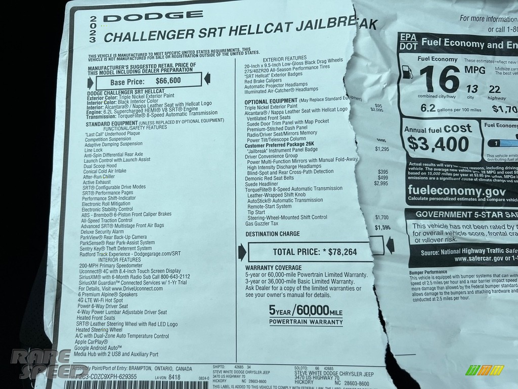 2023 Challenger SRT Hellcat JailBreak - Triple Nickel Metallic / Black photo #29
